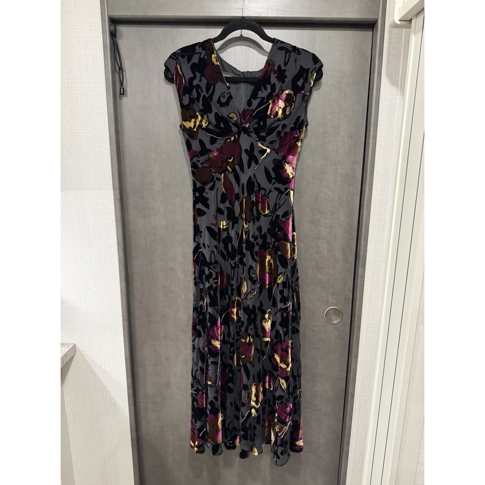 Vtg Black Silk Blend Floral Maxi Bias Cut Dark Romantic Flowy Babydoll Dress Sz6